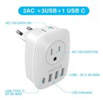 [1-Pack] European Travel Plug Adapter, VINTAR International Power Adaptor with 2 Outlets, 3 USB and 1 USB-C, 6 in 1 Travel Essentials for US to Most of Europe EU France Italy Greece Spain, Type C