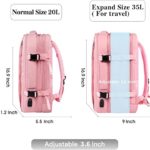 Travel Laptop Backpack, Extra Large 35L Expandable Carry On Backpack for Women Men with USB Charging Port, Water Resistant Luggage Computer Backpacks Bag Fits 15.6 Inch Laptop and Notebook, Pink