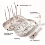 MOTHER-K Travel Baby Bottle Drying Rack Set, Including Drying Rack, Bottle Brush and Travel Bottle for Working Mom or Camping with Baby (Cream Mocha)