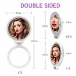 Magnifying Mirror 10X/1X, Double Sided Tabletop Mirror with Adjustable Folding Handle, Cosmetic Mirror with Lights for Makeup / Travel,Tweezing, Blackhead and Comedone Removal-3 Colors Light