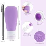 Portable Travel Bottles, INSFIT TSA Carry On Approved Toiletries Containers, 3 Ounce Leak Proof Squeezable Silicone Tubes, Refillable Travel Accessories for Shampoo Body Wash Liquids 4 Pack Purple