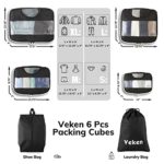Veken 6 Set Packing Cubes, Essential Luggage Organizers for Travel Accessories Black