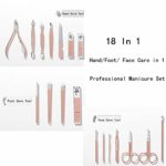 Manicure Pedicure Kit Manicure Set Women Professional Stainless Steel Pedicure Nail Clipper Tools Aceoce Travel Luxury 18 in 1 With Grooming Travel Leather (Rose Glod 18Pcs)