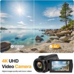 4K Video Camera Camcorder 48MP Ultra HD Video Camera WiFi Vlogging Camera for YouTube 16X Digital Video Camera with Microphone 6-Axis Anti-Shake IR Night Vision Video Recorder(2022 Newest 4K Plus)