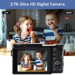Vlogging Digital Camera for YouTube, 2.7K Compact Camera with 4X Digital Zoom, 3 Inch 180 Degree Flip Screen, 2 Batteries (Black)