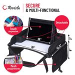 ROVICLU Car Seat Travel Tray for Kids – Carseat Trays Accessories, Toddler Activity Table, Lap Desk with Organizer, Road Trip Essentials – Shoulder Strap Pad, Erasable Board, Smartphone/Table Stand.