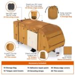Lanceton 22-24ft Travel Trailer Camper RV Cover Package Premium Heavy-Duty Waterproof Anti-UV Breathable Fabric Including Jack Cover 4 Tire Covers and 2 Secure Straps