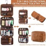 Elviros Toiletry Bag Hanging Travel Organizer for Men and Women, 3 in 1 Multifunctional Large Makeup Cosmetic Case for Toiletries Accessories, Water-resistant PU Leather Bathroom Dopp Kit Shaving Bag (Brown)