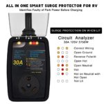 rv Surge Protector 30 Amp Smart RV Surge Protector with Waterproof Cover All-in-1 Circuit Analyzer Power Guard for RV, Camper, Trailer, Truck, Motorboat,Black
