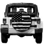 Leo IRis Rv Spare Tire Cover Wheel Black White Vintage American Flag Protectors Weatherproof Dust-Proof for Camper Universal for Trailer SUV Truck Camper Travel Trailer Accessories 14″ 15″ 16″ 17″