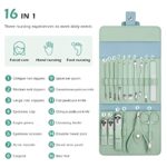 16pcs Manicure Set Nail Clippers, Stainless Steel Pedicure Kits Personal Nail Care Tool, Cutter Care Tweezers Makeup Beauty Tools Grooming Scissors with PU Leather Travel Case (green)