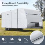 RVMasking 2022 New Rip-Stop RV Cover Windproof Travel Trailer Cover Fits 28′ 7″-31′ 6″ Long Motorhome, Upgraded Waterproof Camper Cover with Gutter Covers for Durable Protection