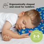 Toddler Pillow with Pillowcase – 13X18 Soft Organic Cotton Toddler Pillows for Sleeping – Machine Washable – Toddlers, Kids, Child – Perfect for Travel, Toddler Cot, Bed Set (DinoWorld)