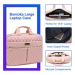 Womens Laptop Bag, Bonioka 15.6-Inch Laptop & Tablet Briefcase for Women, Quilted Office Laptop Case Computer Book Shoulder Bag for Business Work Travel, Pink