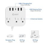 European Travel Plug Adapter, Unidapt US to UK Europe Plug Adapter, Power Strip for EU/UK/US with USB C and 4 USB Ports, 3 AC Outlets, Wall Mountable, 5ft Extension Cord, for Travel Cruise Ship Home