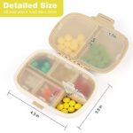 Travel Pill Organizer 8 Compartments Portable Pill Box Pill Case Small Daily Weekly Pill Organizer Container Medicine Vitamin Container for Pocket Purse (Khaki)