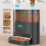 HoneyGuaridan Automatic Cat Feeder, 6L Timed Cat Feeder with Desiccant Bag for Pet Dry Food, Dual Power,10s Voice Recorder, 0-24 Portions 6 Meals per Day, Travel Supply Feeder for Cats and Dogs Black
