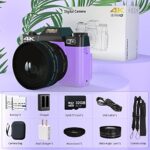 Digital Camera, VJIANGER 4K 48MP Vlogging Camera for YouTube Video Camera with WiFi, 16X Digital Zoom, 52mm Wide Angle & Macro Lens, 2 Batteries, 32GB TF Card, Camera Strap & Bag(W02-Purple1)