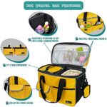 PetAmi Dog Travel Bag | Airline Approved Tote Organizer with Multi-Function Pockets, Food Container Bag and Collapsible Bowl | Perfect Weekend Pet Travel Set for Dog, Cat (Yellow, Small)