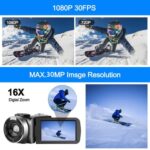 Video Camera, Full HD 1080P 30FPS 30.0 MP Vlogging Camera, IR Night Vision Camcorder Recorder, 16X Zoom Camcorders, YouTube Camera with Remote Control