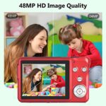 Digital Cameras – HD Compact Camera 48MP 2.7K Small Portable Camera for Teens with 16X Digital Zoom Mini Camera with 32 GB SD Card and 2 Batteries (Red)