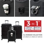 Wrangler Smart Luggage Set with Cup Holder and USB Port, Black, 3 Piece Set