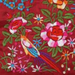 Dahlia Silky Embroidered Brocade Jewelry Travel Organizer Roll Pouch – Burgundy