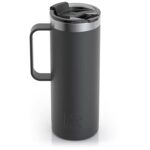 RTIC 20 oz Coffee Travel Mug with Lid and Handle, Stainless Steel Vacuum-Insulated Mugs, Leak, Spill Proof, Hot Beverage and Cold, Portable Thermal Tumbler Cup for Car, Camping, Charcoal
