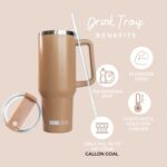 Drink Trois 40 oz Side Sipper, Stainless Steel Travel Tumbler with Handle, Lid and Straw- Keeps Drinks Cold or Hot for Hours- Leak Proof (Mocha)