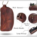 10″ Premium Leather Toiletry Travel Pouch With Waterproof Lining | King-Size Handcrafted Vintage Dopp – Kit By Aaron Leather Goods (Dark Brown)