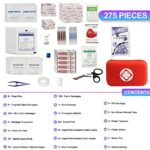 275Pcs Travel First Aid Kits for Car Emergency Preparedness Items Urgent Accident Essentials Kit Survival Gear Equipment Sports First Aid Kit for College Dorm Student, Home, Boat, Red YIDERBO