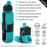 Nomader BPA Free Collapsible Sports Water Bottle – Foldable with Reusable Leak Proof Twist Cap for Travel Hiking Camping Outdoor and Gym – 22 oz (Aqua Blue)