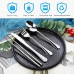 5PCS Portable Silverware Set with Case, Lengnoyp Travel Camping Utensils Set, Premium Stainless Steel Travel Cutlery Set, Reusable Safe Flatware Sets for Lunch Box/Workplace/Students/Kids, Silver