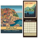 Americanflat 12 Month 2023 Calendar – Europe Travel Destinations Poster Design – Monthly Format Large Wall Calendar – Hanging Wall Planner 10×26 Inches When Open
