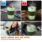 12oz Travel Mug, MOMSIV Insulated Coffee Cup with Leakproof Lid, Vacuum Stainless Steel Double Walled Reusable Tumbler for Hot and Cold Water Coffee and Tea In Travel and Car (Green-380ml)