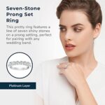 Platinum-Plated 925 Sterling Silver Seven-Stone Cubic Zirconia Classic Prong-Set Wedding or Anniversary Ring – Size 8