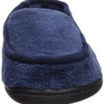 isotoner Men’s Terry Moccasin Slipper with Memory Foam for Indoor/Outdoor Comfort, Navy, Large