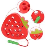 GEMEM Wooden Lacing Threading Toys Fine Motor Skill Toys for 3 Year Old Educational and Learning Montessori Toddler Travel Toy 1 Strawberry and 1 Dog