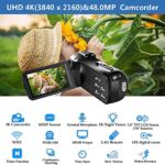 Video Camera Camcorder 4K 60FPS HD 48MP 18X Digital Camcorder 3.0” HD Touch Screen Vlogging Camera for YouTube IR Night Vision Camcorder with Stabilizer, Remote Control, External Microphone