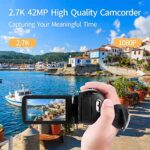 SPRANDOM Camcorder Video Camera 2.7K 42MP with LED Fill Light,18X Digital Zoom Camera Recorder 3.0″ LCD Screen Vlogging Camera for YouTube with Remote Controller,2 Batteries