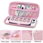 BRHE Cute Travel Carrying Case for Nintendo Switch / Switch OLED Accessories Kit with Hard Protective Cover, Glass Screen Protector, Ultra-Thin Adjustable Stand and Thumb Grip Caps 10 in 1 (OLED Pink)