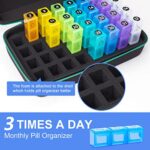 Yewltvep Monthly Pill Organizer 3 Times a Day, Pill Box Organizer with 32 Daily Compartments, 30 Day Pill Organizer, Pill Holder with Hard Shell Travel case