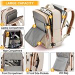 BAGODI Travel Laptop Backpack,15.6 Inch Flight Approved Carry on Backpack,Waterproof Large 40L Hiking Backpack Casual Daypack (Khaki)