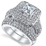 1 Carat Princess Cut Cubic Zirconia Sterling Silver 925 Wedding Engagement Ring Band Set 9