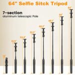 64″ Selfie Stick Tripod with Remote for Cell Phone 4″-7″,Portable Phone Tripod Stand Compatible with iPhone Android Lightweight Expandable for Travel Selfies Video Recording Vlog(Black)