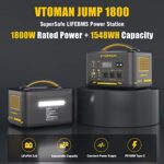 VTOMAN Jump 1800 Portable Power Station with Extra Battery, 3096Wh LiFePO4 Power Station with 1800W Pure Sine Wave AC Outlet, Regulated 12V DC, PD 100W Type-C, for Home Backup & RV/Van Travel Blackout