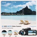 SEREE TECH 4K Video Camera Camcorder 60FPS 48MP18X Digital Camera for YouTube 3.0” Flip Touch Screen Camcorder Vlogging Camera with SD Card, 2 Batteries and Remote Control