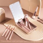 BS-MALL Travel Makeup Brush Set Foundation Powder Concealers Eye Shadows Makeup Set with LED light Mirror 14 Pcs Pink