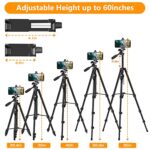 60″ Camera Tripod with Travel Bag,Cell Phone Tripod with Remote,Professional Aluminum Portable Tripod Stand with Phone Tripod Mount&1/4”Screw,Compatible with Phone/Camera/Projector/DSLR/SLR