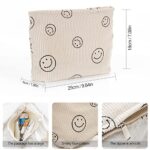 Wudimeitt Cosmetic bag Makeup bag Preppy stuff aesthetic stuff Cute smiley face Corduroy Toiletry bag for women travel essentials (Beige)